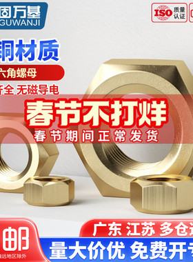 六角螺母 铜制螺母帽 螺帽螺丝帽国标M2M3M4M5M6M8M10M12M14-M16