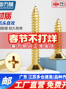 黄铜十字沉头自攻螺丝钉金色平头螺钉木螺丝加长M2M3M3.5M4M5M6M8