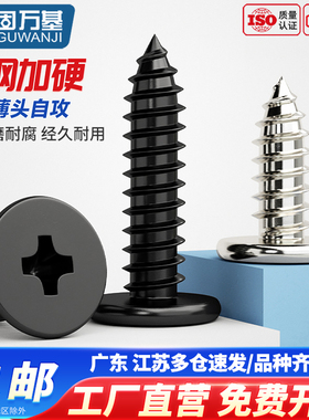 固万基铁镀镍CA扁平头自攻螺丝钉子黑色大扁薄头尖尾十字自攻丝木