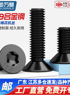 10.9级高强度黑色沉头梅花内六角螺丝GB2673花型平头星型防盗螺钉