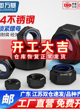 防松自锁螺母黑色304不锈钢尼龙防滑锁紧六角螺丝帽M2M3M4M5M6M12