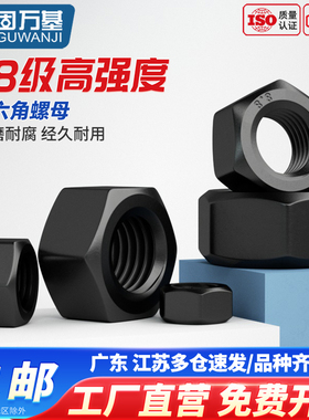 8.8级发黑细牙六角螺母 螺帽螺丝帽幼牙螺帽M8M10M12M18M20*1.5