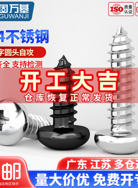 304不锈钢圆头自攻螺丝钉盘头十字木螺钉PA尖尾大头自攻钉M1M2-M6