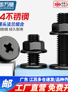 黑色304不锈钢CM超薄头十字扁平头大平头螺丝钉法兰螺母组合套装