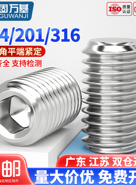 304不锈钢平端机米紧定螺丝 止付螺钉顶丝无头内六角螺丝钉M2-M12