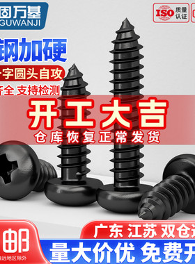 加硬铁黑色十字圆头自攻螺丝钉盘头尖尾自攻木螺钉M1M2M3M3.5M4M5