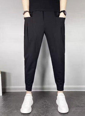 男裤夏季卫裤灰色宽松运动裤新款潮流休闲裤潮牌大码束脚裤九分裤