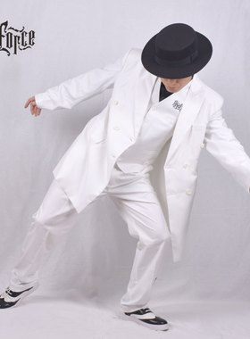 成人白色西裤马甲西服套装Popping机械舞Locking街舞嘻哈表演出服