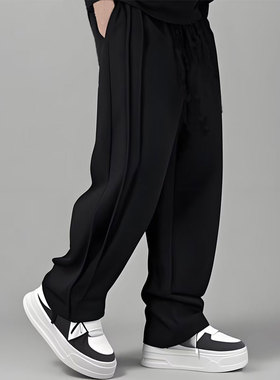 美式弯刀裤男春季卫裤宽松香蕉裤休闲直筒阔腿裤春秋男生运动裤子