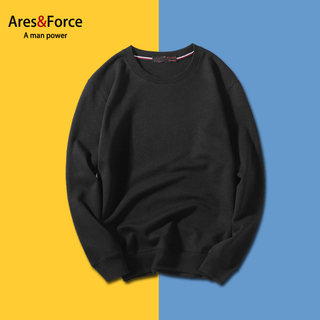 Ares＆Force潮牌大码加绒加厚卫衣套头圆领上衣外套学生宽松纯色