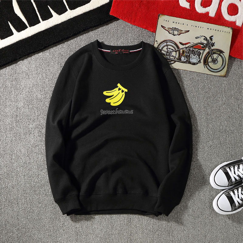 Ares＆Force学院风印花水果香蕉圆领卫衣加肥加大码情侣西餐服装