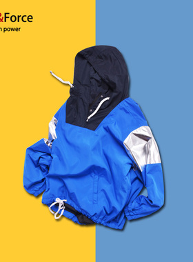 肥佬秋季新款运动休闲连帽宽松男女情侣上衣加肥加大外套撞色衣服