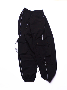 潮男束脚运动裤日系休闲裤子黑色宽松休闲长裤抽绳嘻哈街舞运动裤