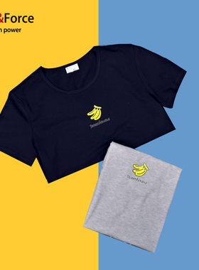 Ares＆Force夏学院风印花水果香蕉圆领T恤卫衣加肥加大码男女情侣