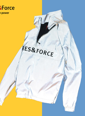 大码3M全身反光嘻哈街舞外套潮牌男女 开叉拉链立领风衣学生班服