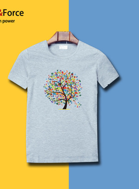 Ares＆Force夏原创树图案男女短袖T恤加肥加大码男装半袖嘻哈街舞