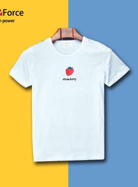 Ares＆Force潮短袖个性水果草莓男女情侣衫加肥加大码T恤饭馆店服