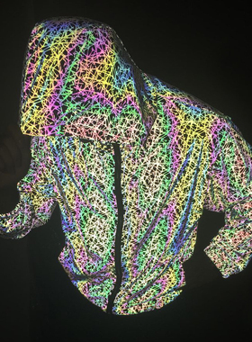 抖音网红同款炫彩七彩衣服发光反光发亮彩虹鸟巢外套男女情侣大码