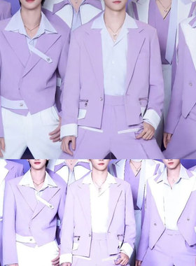 时代男团同色不同款西服套装紫色外套街舞团舞年会演出服团队舞蹈