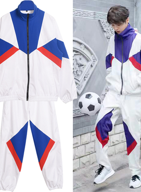 bboy运动套装鹿晗同款嘻哈拼色宽松班服校服少儿街舞团队定有大码