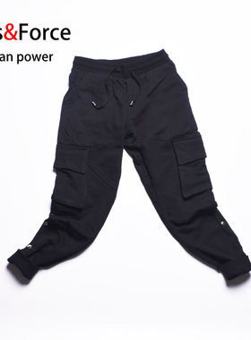 大码裤子男潮韩版潮流工装裤男潮牌肥仔魔术贴束脚裤加肥加大男裤