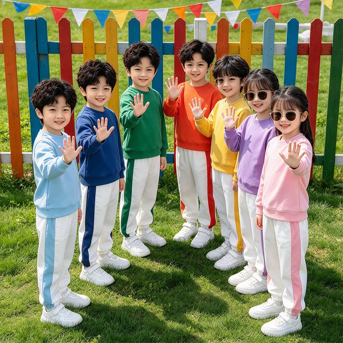 快乐指南舞蹈儿童运动套装春秋装女童糖果色两件套小学生表演穿搭