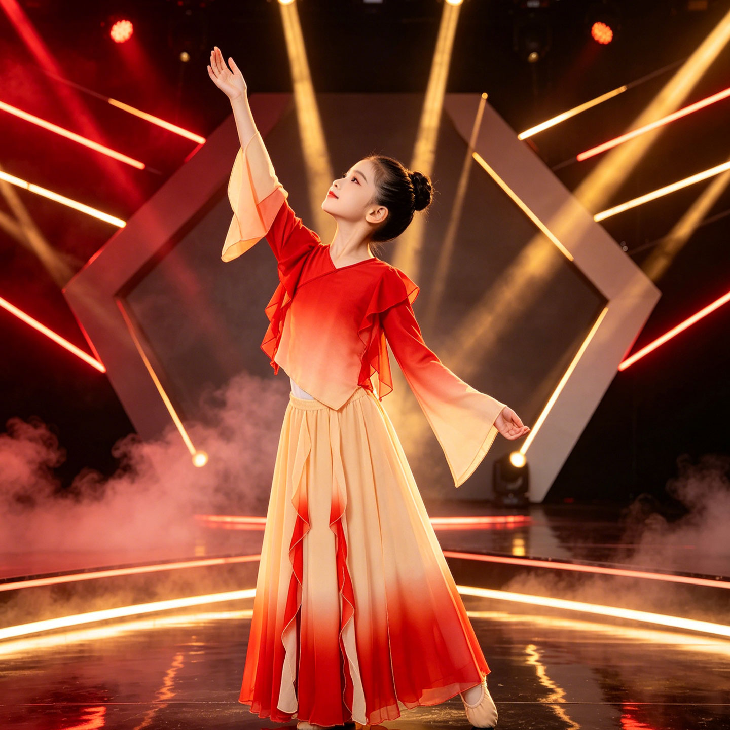 古典舞渐变飘逸女童演出服