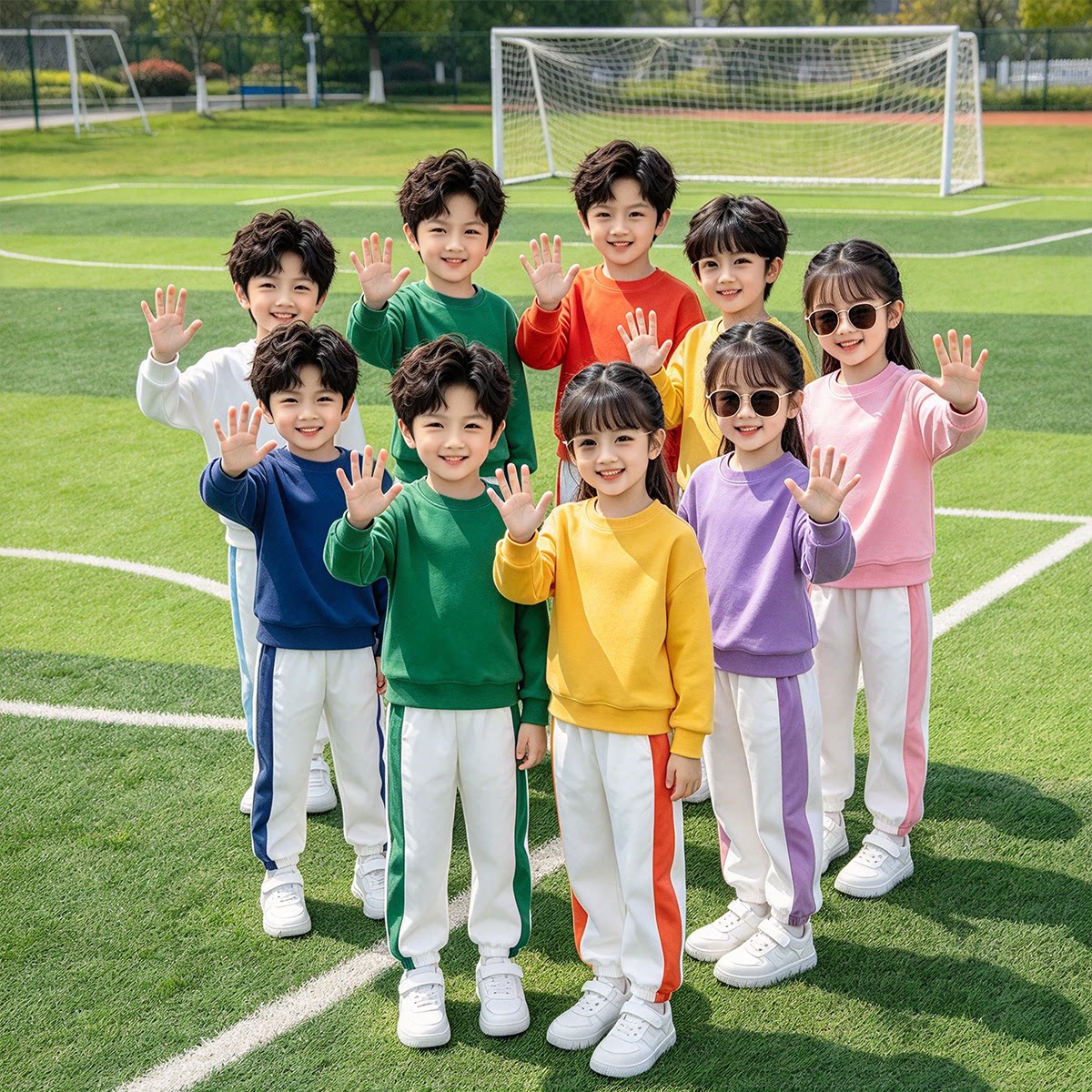 快乐指南舞蹈儿童运动套装春秋装女童糖果色两件套小学生表演穿搭