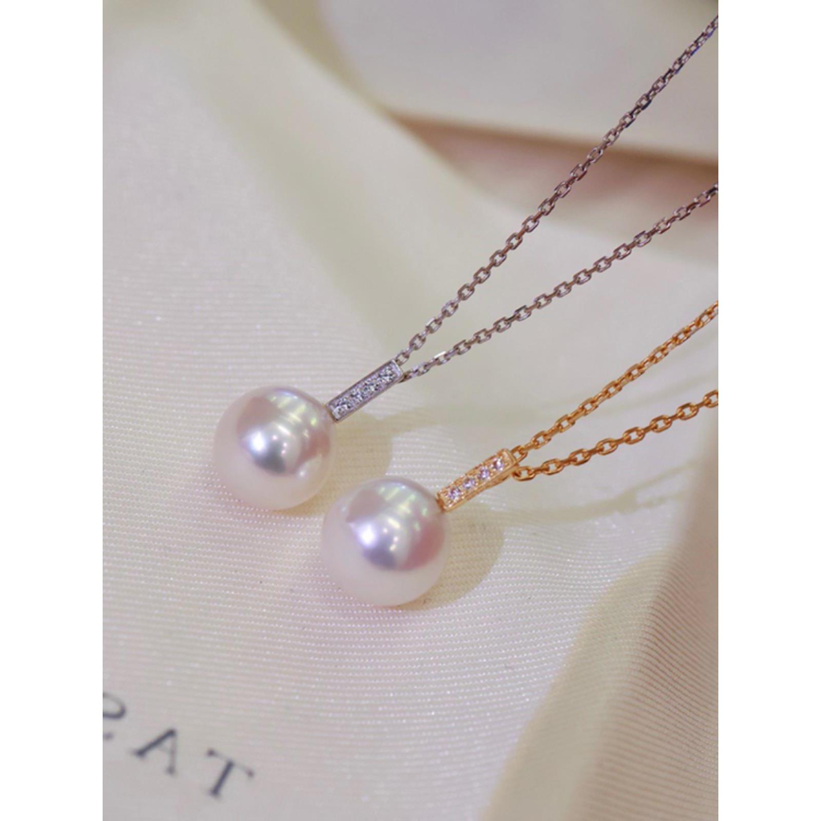 18k金锆石8-10mm淡水珍珠吊坠