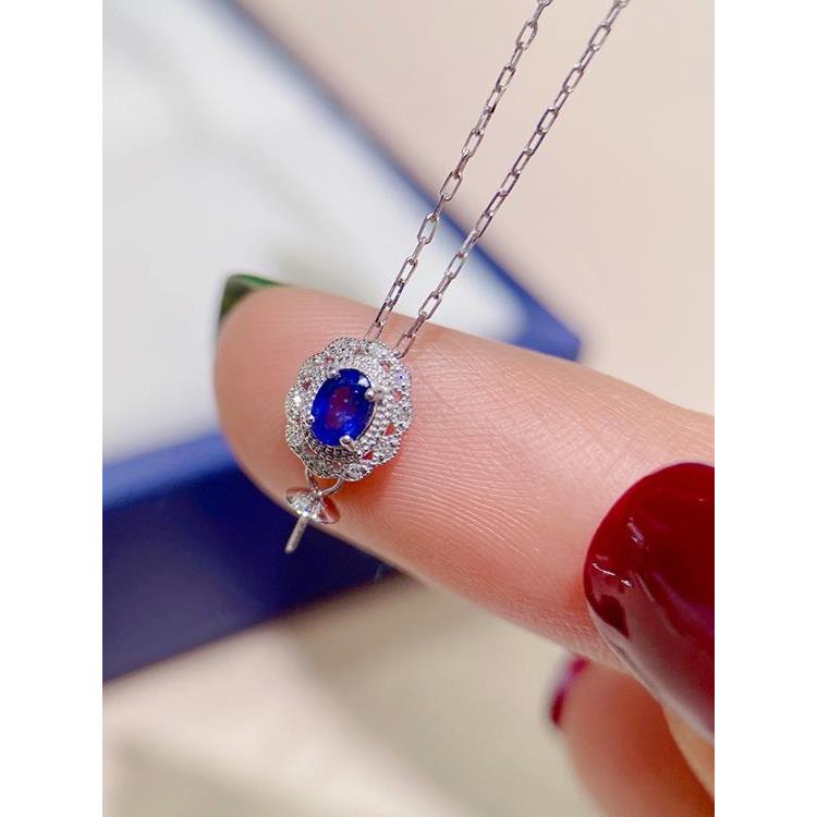 18K金蓝宝钻石复古印花吊坠配件