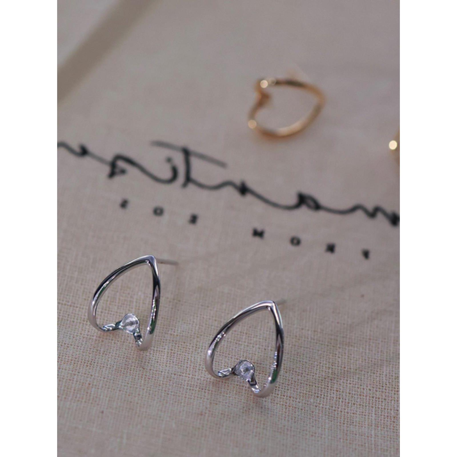 18K金6-7mm天然淡水珍珠耳钉配件简约几何圆形裸珠耳饰白金空托