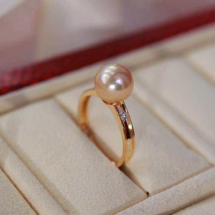 18K金钻石10-11mm海水珍珠戒指