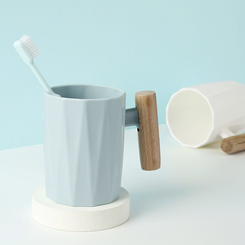 nome诺米家居洗漱杯子北欧风木柄漱口杯家用创意简约情侣男女蓝色