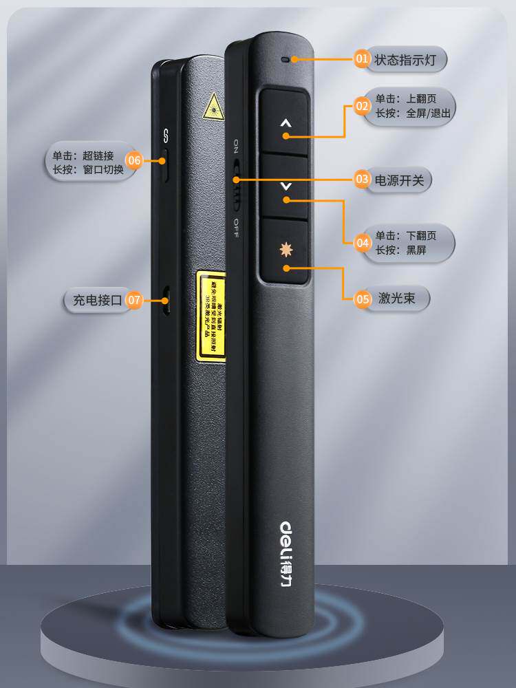 得力激光ppt电子翻页笔遥控器多功能电脑课件换页充电白板教学usb