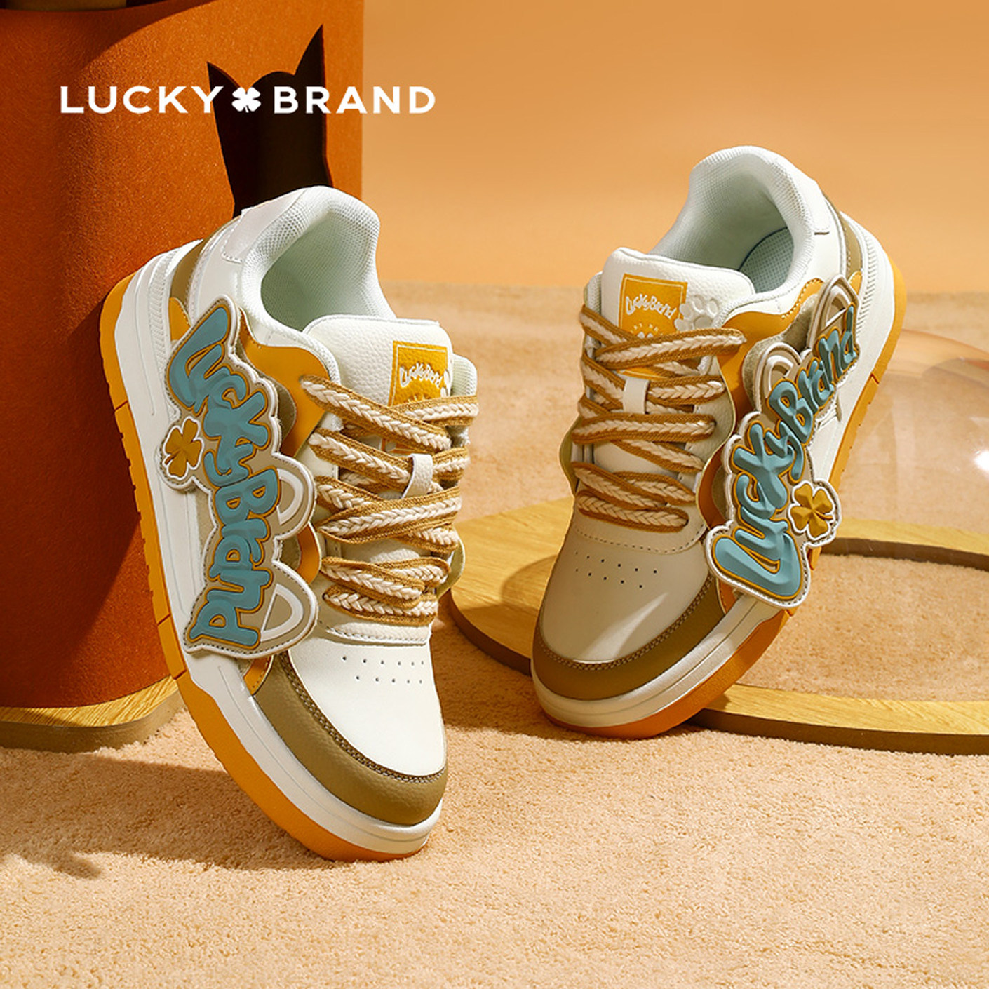 LuckyBrand四叶草夏季时尚情侣休闲板鞋男女百搭厚底增高滑板鞋子