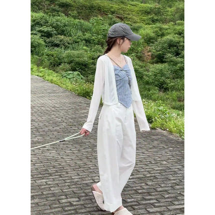 白色短款冰丝针织防晒开衫外套女夏季薄款吊带外搭空调衫坎肩上衣