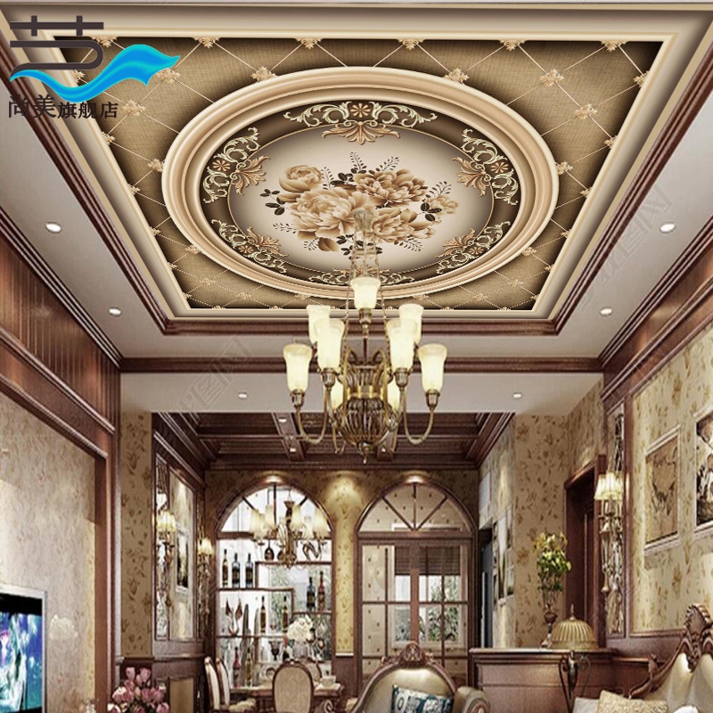 定制3d壁画8d中式吊顶壁纸酒店饭店餐厅天花板墙纸客厅棚顶墙布画