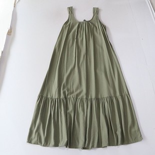 吊带连衣裙棉麻系结宽松垂感纯色百搭A字长裙C8M 背心式 夏季 女长款