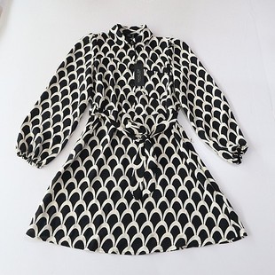 连衣裙方领纽扣套头腰带收腰时尚 长袖 百搭A字裙C8M 女中长款 春秋季