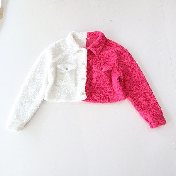 春秋季女长袖颗粒绒外套小翻领暗扣宽松撞色时尚百搭短款上衣C2M,女装/女士精品,短外套,淘宝优惠券,粉丝福利购,淘宝优惠卷