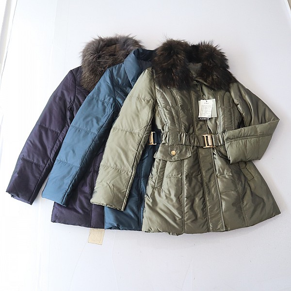 冬季新品女中长款长袖羽绒服外套立领拉链暗扣腰带修身棉服X14