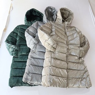 棉服外套立领连帽拉链修身 长袖 亮面百搭厚棉衣D13 女中长款 冬季