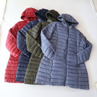 秋冬季新品女中长款长袖棉服外套立领连帽拉链宽松薄款棉衣X15