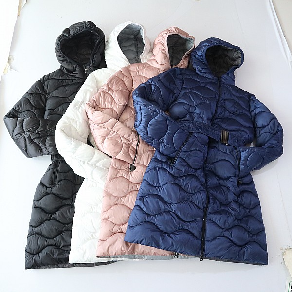 秋冬季新品女中长款长袖棉服外套连帽拉链腰带收腰薄款棉衣F5