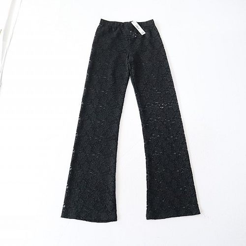 春夏季新品女蕾丝裤松紧腰宽松直筒裤时尚百搭透视长裤R1