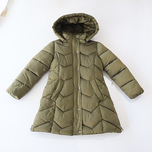 加绒棉服外套立领连帽拉链暗扣中童百搭棉衣W4 长袖 冬季 女童中长款