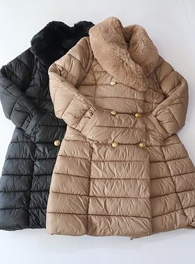 秋冬季女中长款长袖棉服外套西服领纽扣收腰袖可拆两穿马甲棉衣D7