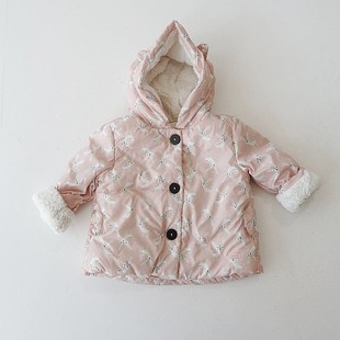 秋冬季 棉服外套连帽拉链纽扣宽松婴幼儿小童薄棉衣X15 女童长袖