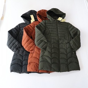 时尚 秋冬季 棉服外套立领连帽拉链修身 长袖 百搭棉衣D18 女中长款