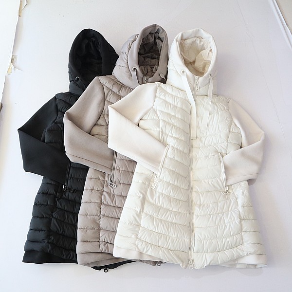 秋冬季新品女中长款长袖棉服外套连帽拉链收腰拼接薄款百搭棉衣H